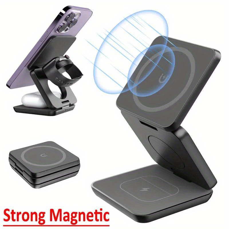 Desk Charging Station - 折りたたみ式3in1急速ワイヤレス充電器、iPhone 16/15/14/13/12、Apple Watch 10/9/8/7/6/5/4/3/SE、AirPods 3/2/Pro対応 マグネット式充電