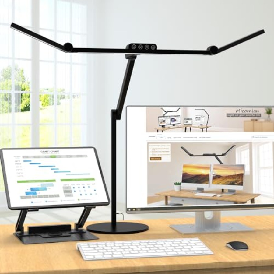 Desk Lamp Led - 雰囲気照明付きアーキテクトデスクランプ、ベース付きホームオフィス用調節可能なLEDデスクライト、24W明るい自動調光テーブルランプ