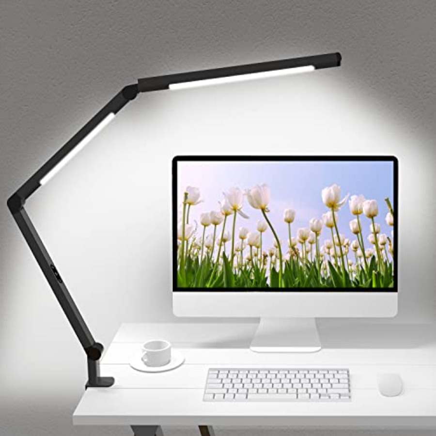 Desk Lamp Led - クランプ付きLEDデスクランプ、デュアルライトと調整可能なスイングアーム付き建築家向けデスクランプ、クリップ式アイケア4 CCTモードと5つの明るさレベル