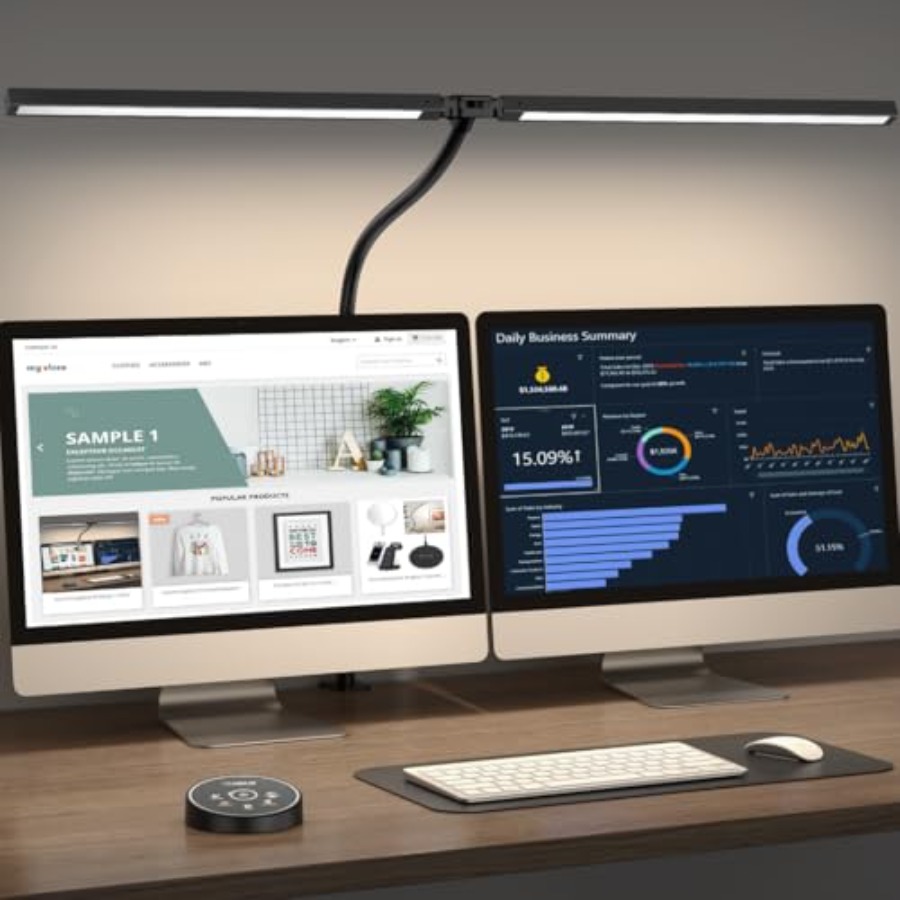Desk Lamp Led - オフィス・家庭用LEDデスクランプ - 目に優しいアーキテクトランプ（クランプ式）、デュアルスクリーンコンピューターモニター用ワークスマートライト：24W 5色