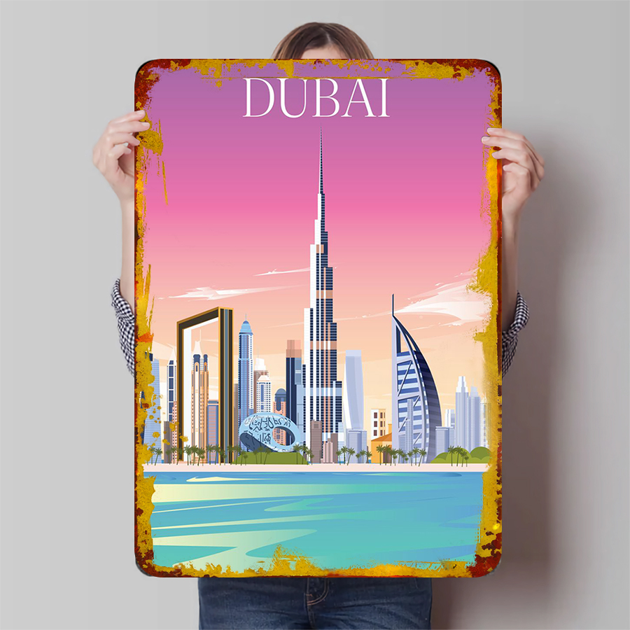 Home Office Dubai - ドバイのスカイラインモダンなドバイの都市景観メタルウォールアート - ブルジュ・ハリファのスカイライン装飾ホームオフィス用」