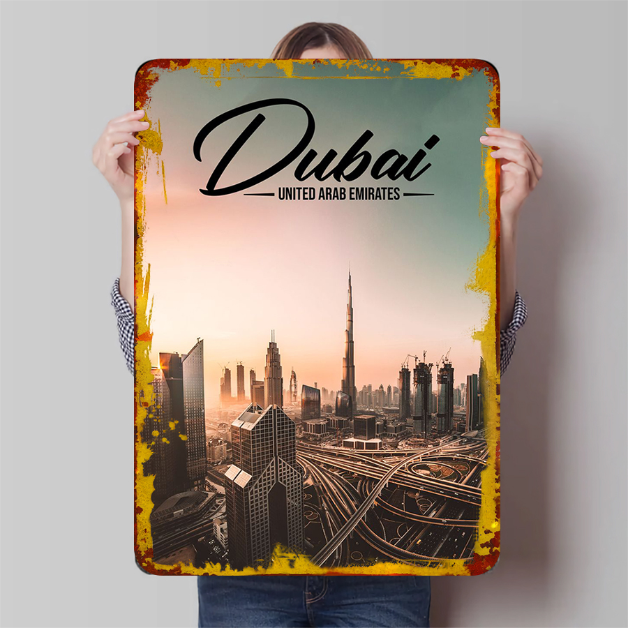 Home Office Dubai - ドバイの都市景観メタルウォールアートUAEスカイライン装飾モダンホームオフィスリビングルーム用デコレーション