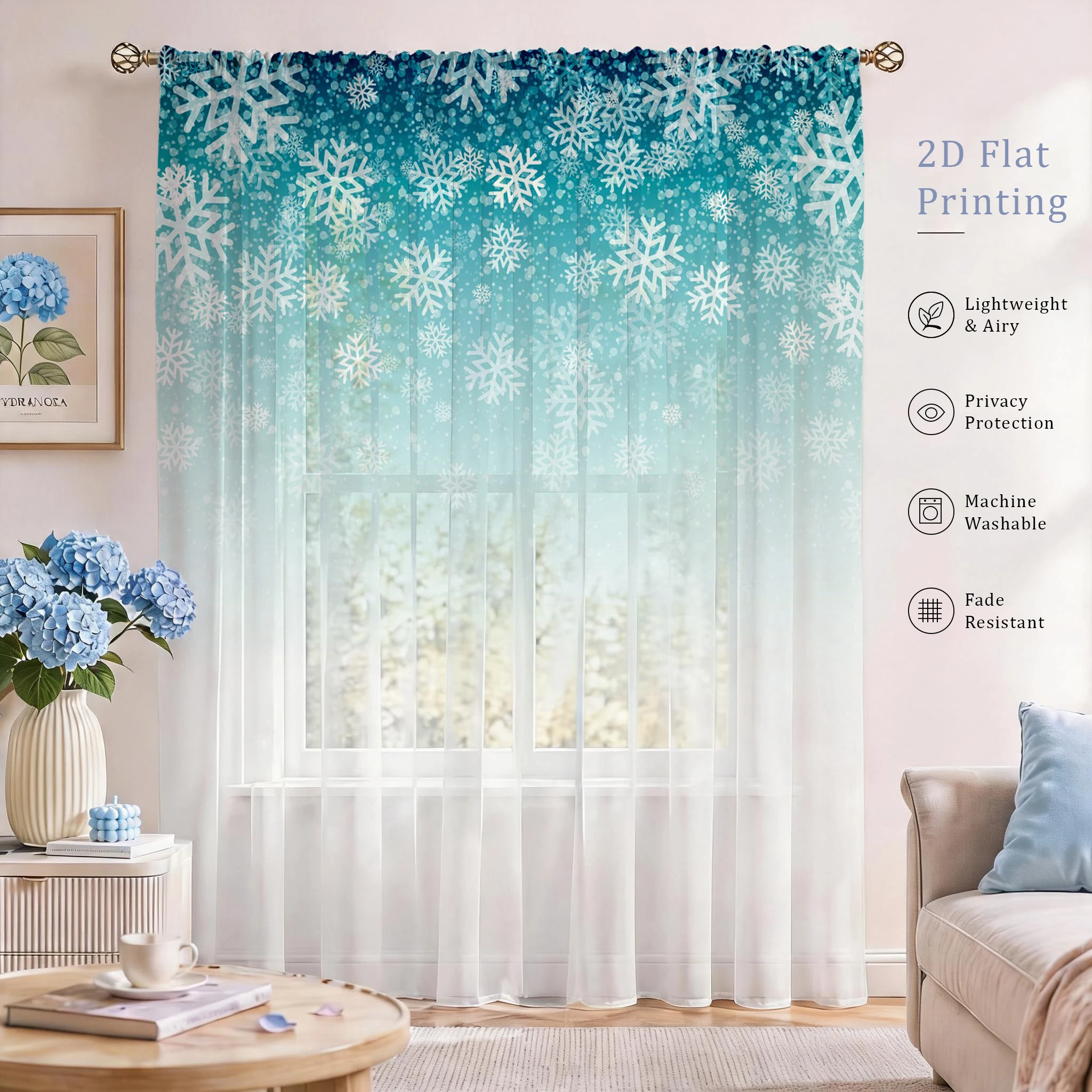 Home Office With Plants - 花柄グラデーションシアーカーテン、高品質遮光プライバシーボイル、リビング/寝室/子供部屋用、母の日ギフト