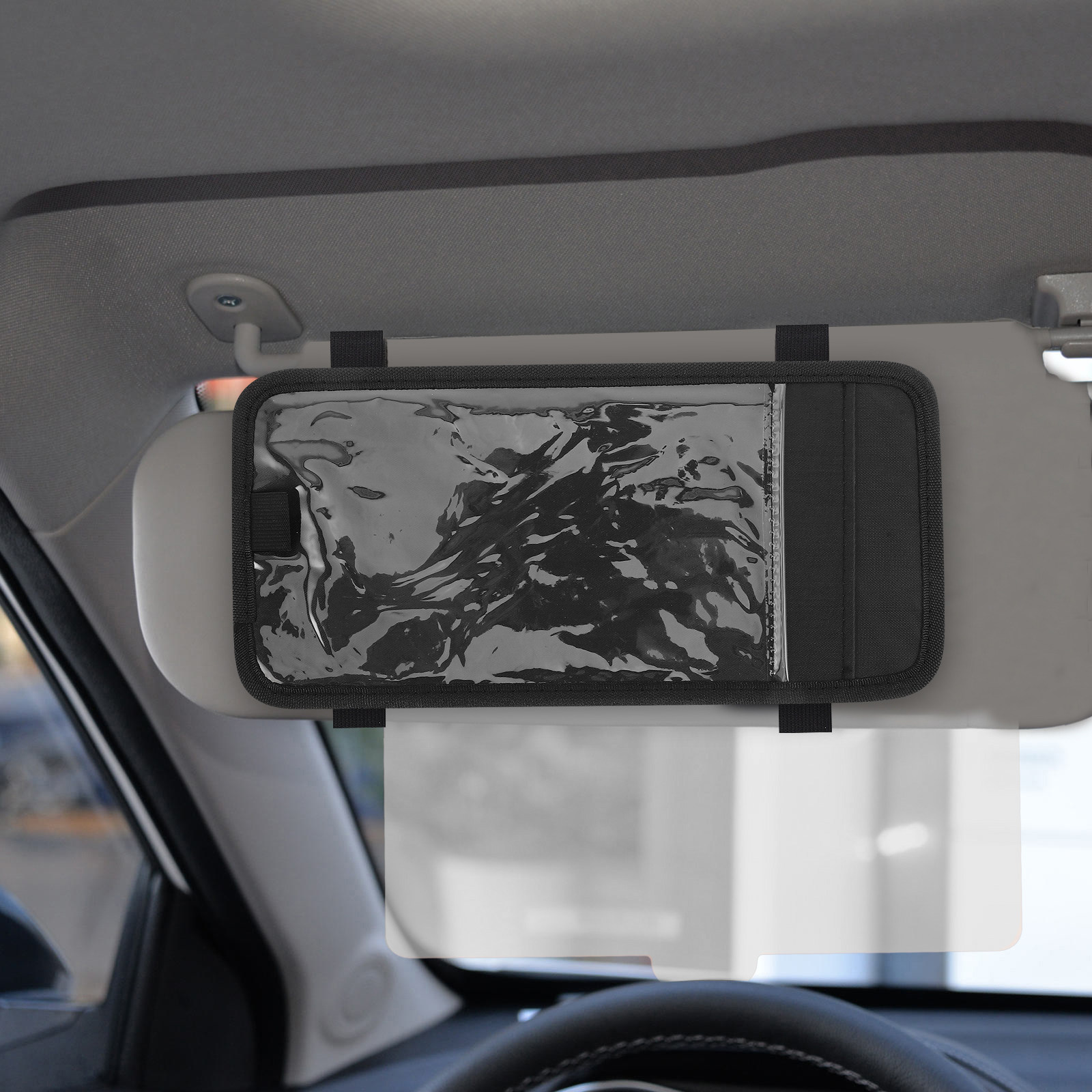 Pen Holder Organizer - 車用サンバイザー用ハンディキャッププレートホルダー、障害者許可証オーガナイザー、ペンスロットとメモ用紙スロット付きの広々とした自動車カードクリップ