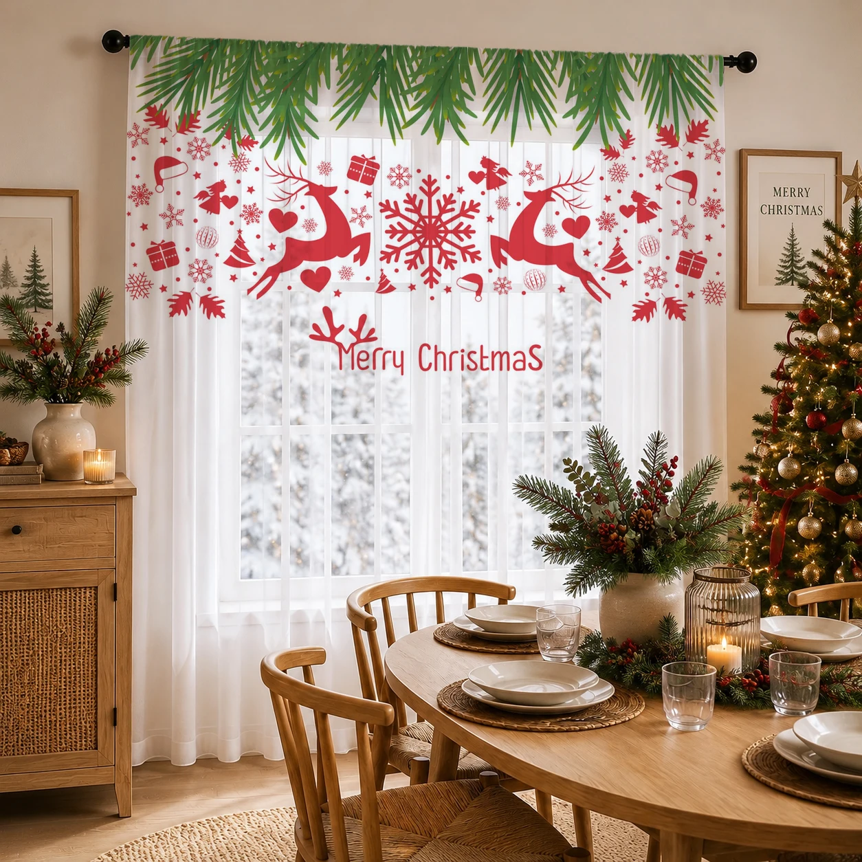 Home Office With Plants - クリスマスグラデーションシアーカーテン、高品質遮光プライバシーボイル、リビング/寝室/子供部屋用、クリスマスの日の贈り物