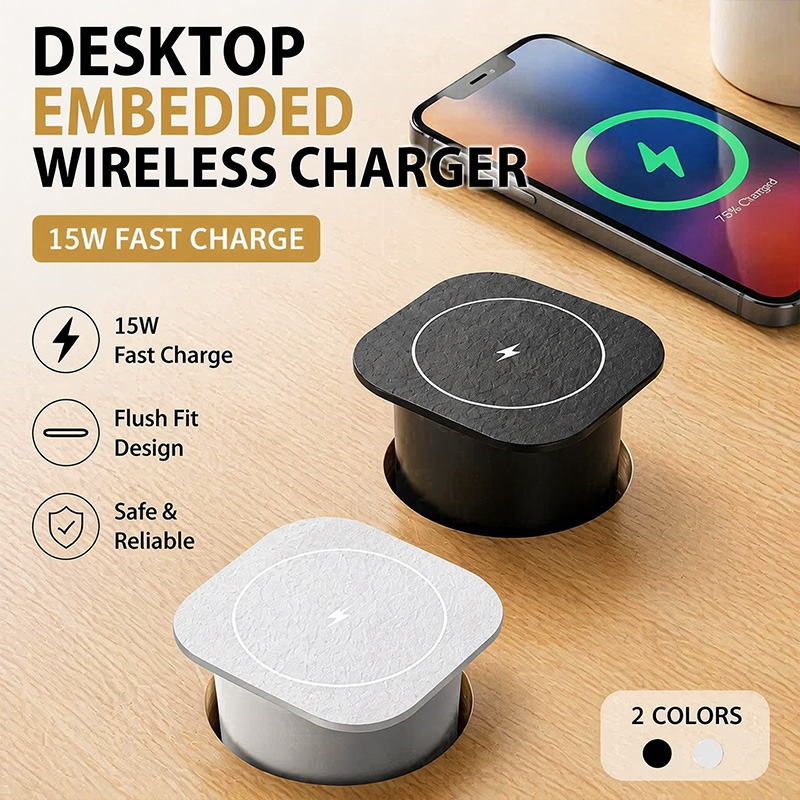 Desk Charging Station - 埋め込み式デスクワイヤレス充電器 15W急速充電 隠し家具テーブル 隠蔽型充電ドックステーション EU US
