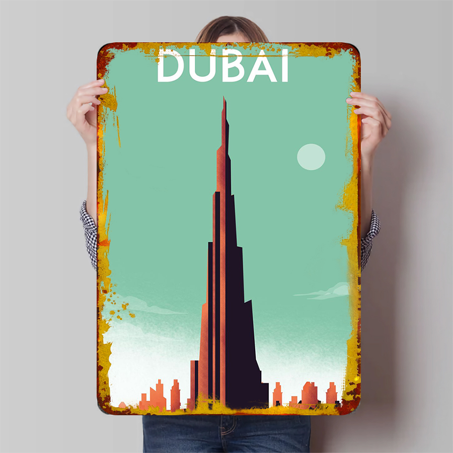 Home Office Dubai - ドバイのスカイラインメタルウォールアート、ブルジュ・ハリファの風景装飾、モダンなホームオフィスの装飾、リビングルーム用