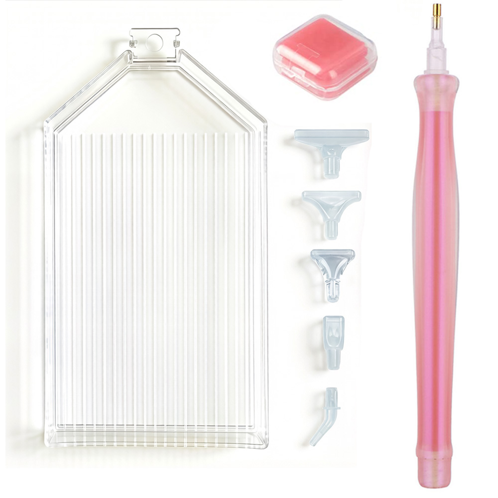 Pen Holder Organizer - ダイヤモンドペインティングアクセサリーペントレイセット、ネイルアートラインストーンピッカー、ドットペンツール、収納トレイ、接着剤、粘土、ワックス付き