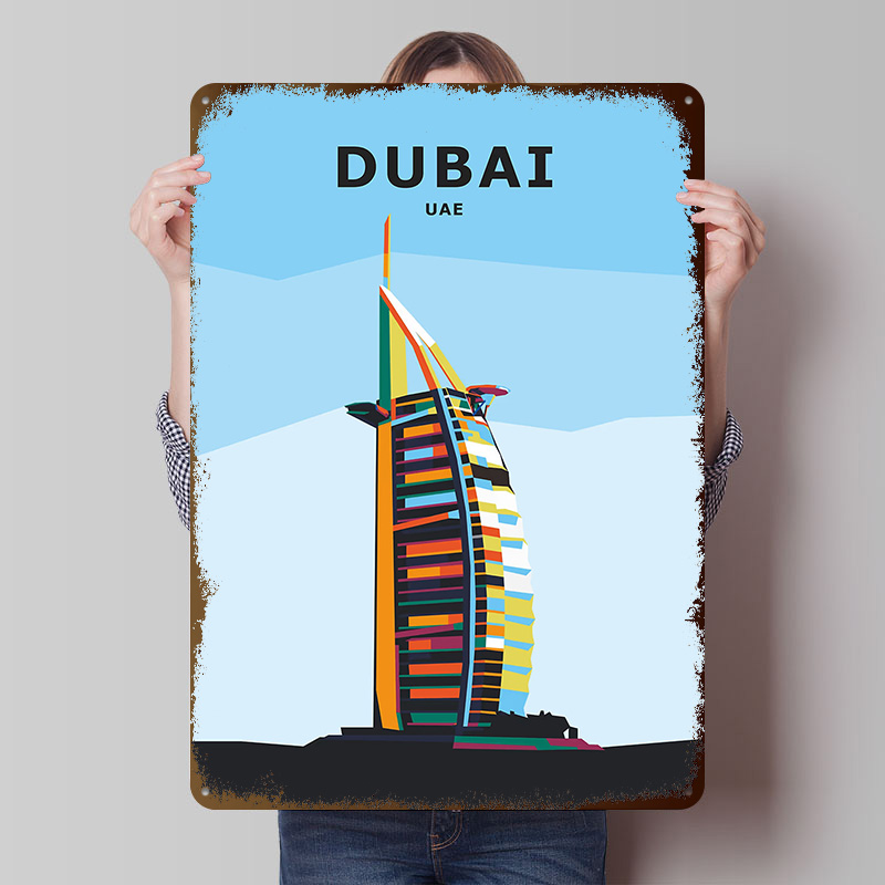 Home Office Dubai - ドバイ旅行用ブリキポスター、カスタムウォールアート、ヴィンテージメタルサイン、レトロブリキ飾り板、家の装飾、ゲームオフィス装飾用