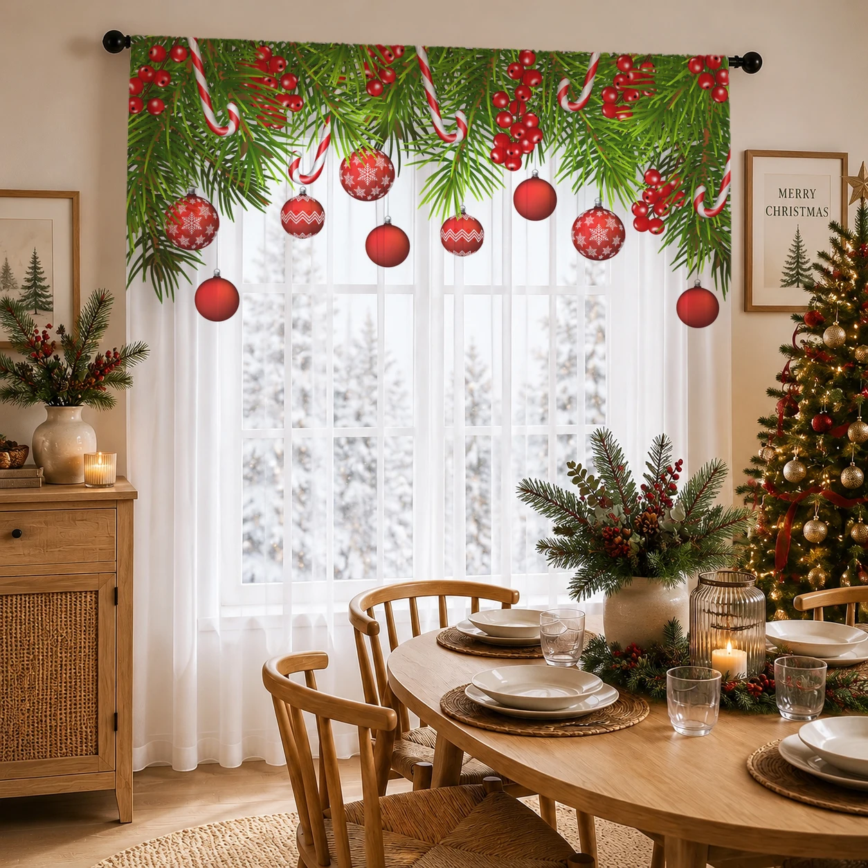 Home Office With Plants - クリスマスグラデーションシアーカーテン、高品質遮光プライバシーボイル、リビング/寝室/子供部屋用、クリスマスの日の贈り物
