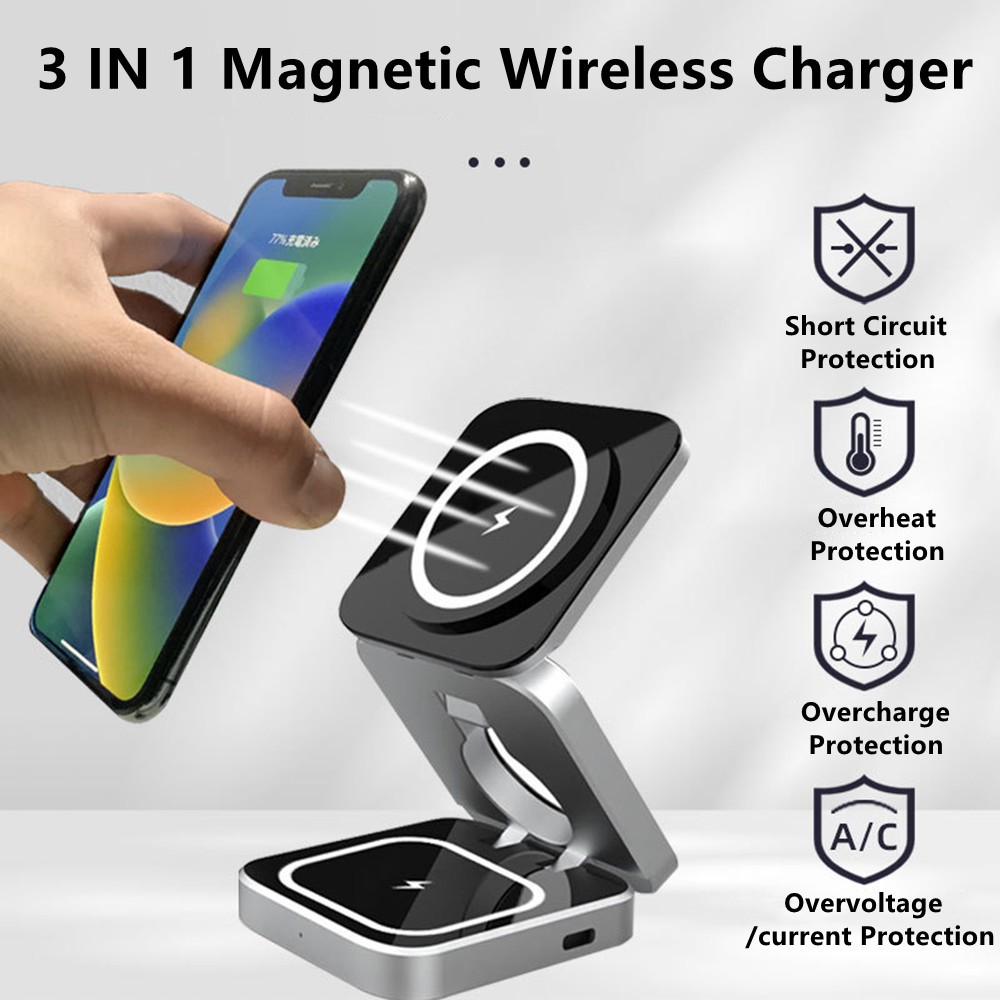 Desk Charging Station - 折りたたみ可能な磁気ワイヤレス充電器スタンドマグネットサムスンS25 S25 S24 IPhone 16用Galaxy Watch