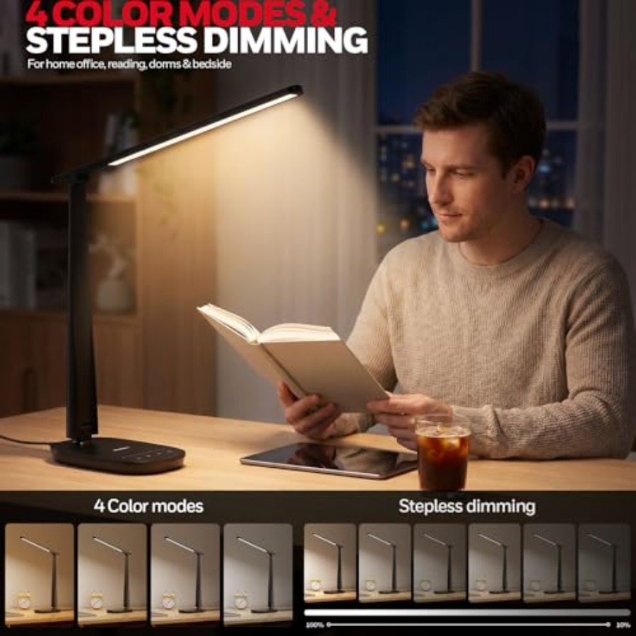 ホームオフィス用LEDデスクランプ、目に優しい調光可能な読書 - Desk Lamp Led のレビューと価格
