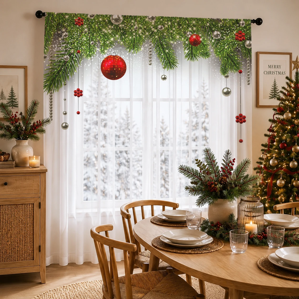 クリスマスグラデーションシアーカーテン、高品質遮光プライバシ - Home Office With Plants のレビューと価格