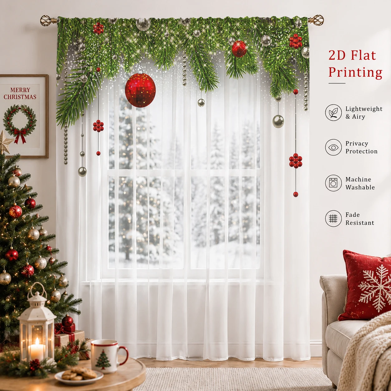 クリスマスグラデーションシアーカーテン、高品質遮光プライバシ - Home Office With Plants のレビューと価格