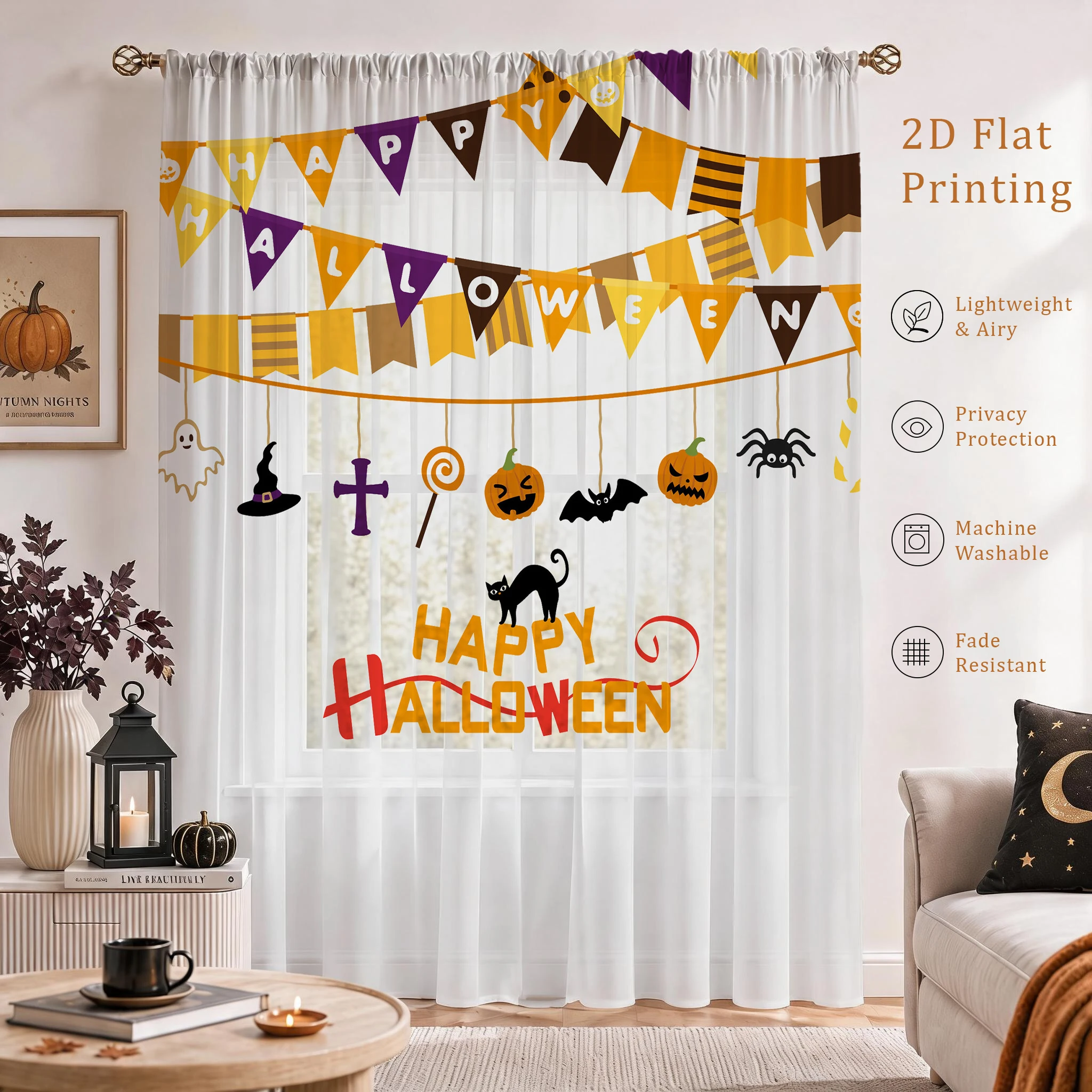 ハロウィンフェスティバル用シアーカーテン、高品質遮光プライバ - Home Office With Plants のレビューと価格