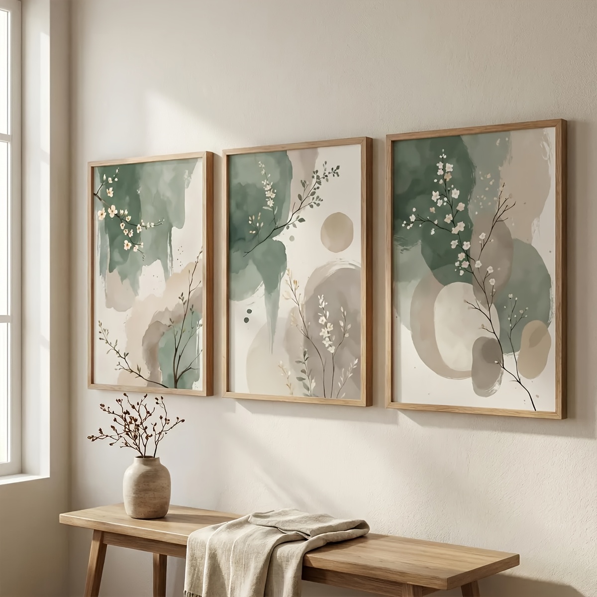 3ピース 日本風植物キャンバスウォールアート フレームレス抽 - Home Office With Plants のレビューと価格