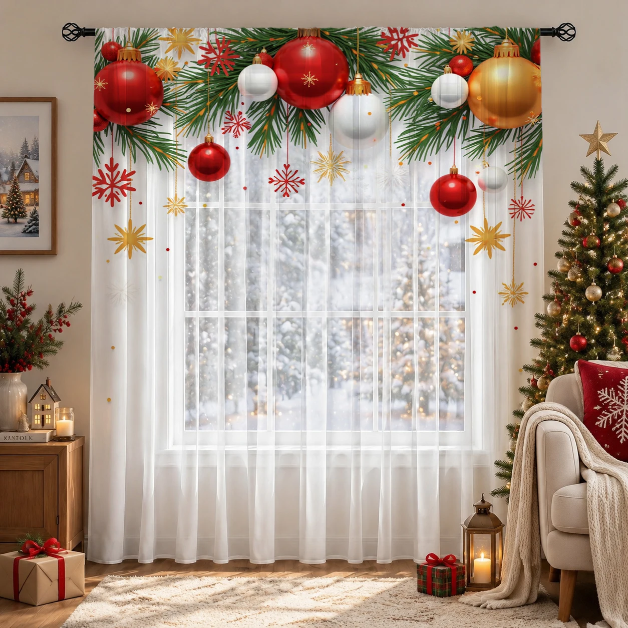 クリスマスデーグラデーションシアーカーテン、高品質遮光プライ - Home Office With Plants のレビューと価格