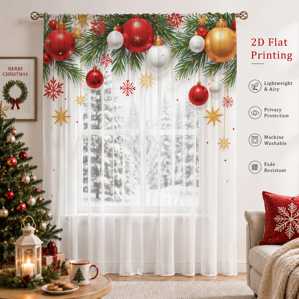 クリスマスデーグラデーションシアーカーテン、高品質遮光プライ - Home Office With Plants のレビューと価格