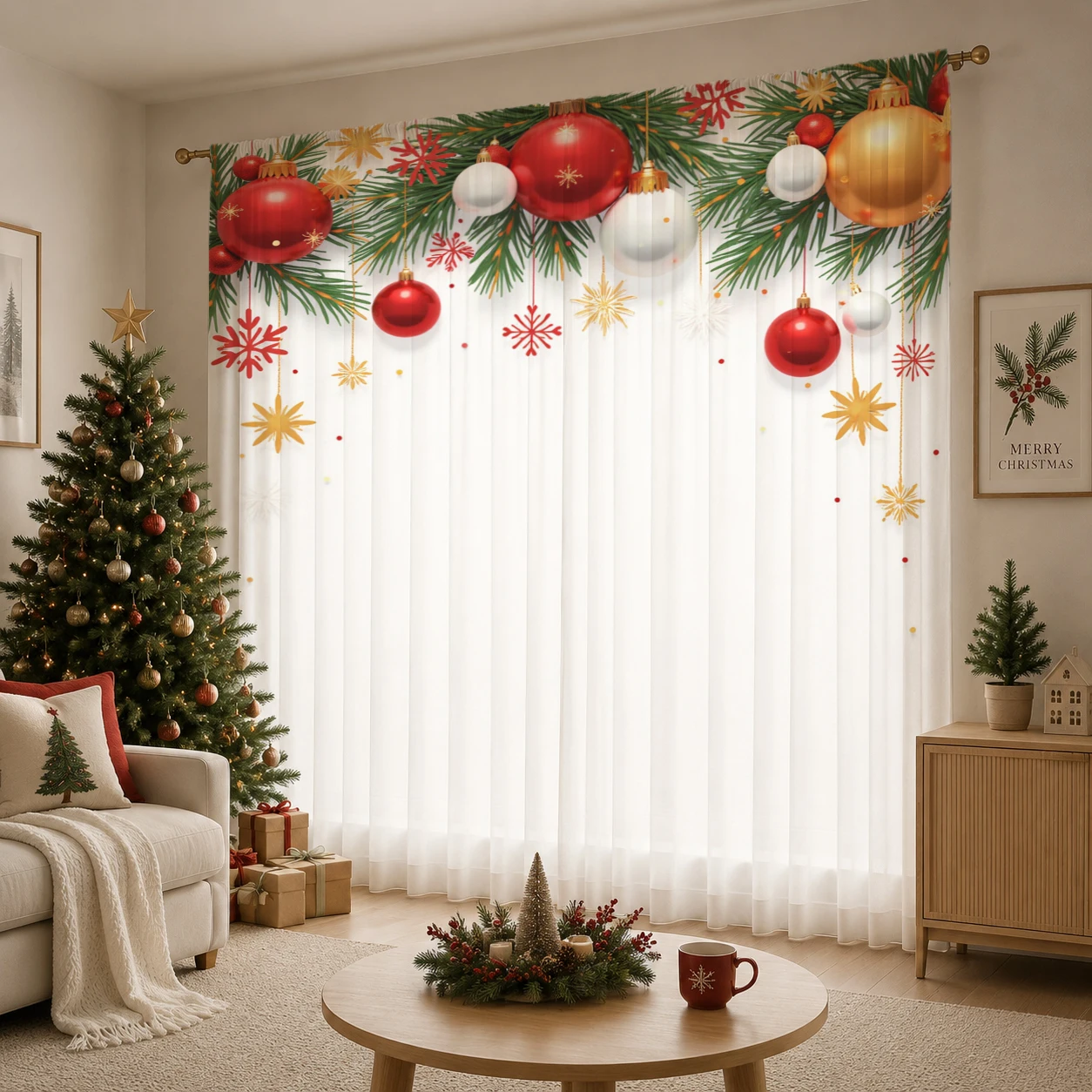 クリスマスデーグラデーションシアーカーテン、高品質遮光プライ - Home Office With Plants のレビューと価格