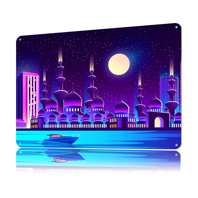 シンセウェーブ ネオンシティ ドバイ メタルポスター カスタ - Home Office Dubai のレビューと価格