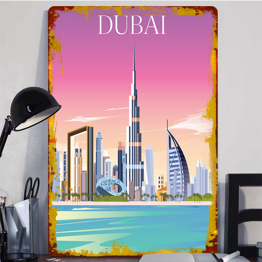 ドバイのスカイラインモダンなドバイの都市景観メタルウォールア - Home Office Dubai のレビューと価格