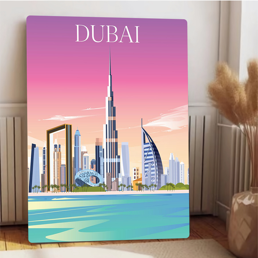 ドバイのスカイラインモダンなドバイの都市景観メタルウォールア - Home Office Dubai のレビューと価格
