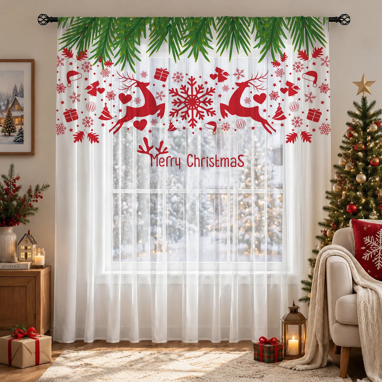 クリスマスグラデーションシアーカーテン、高品質遮光プライバシ - Home Office With Plants のレビューと価格