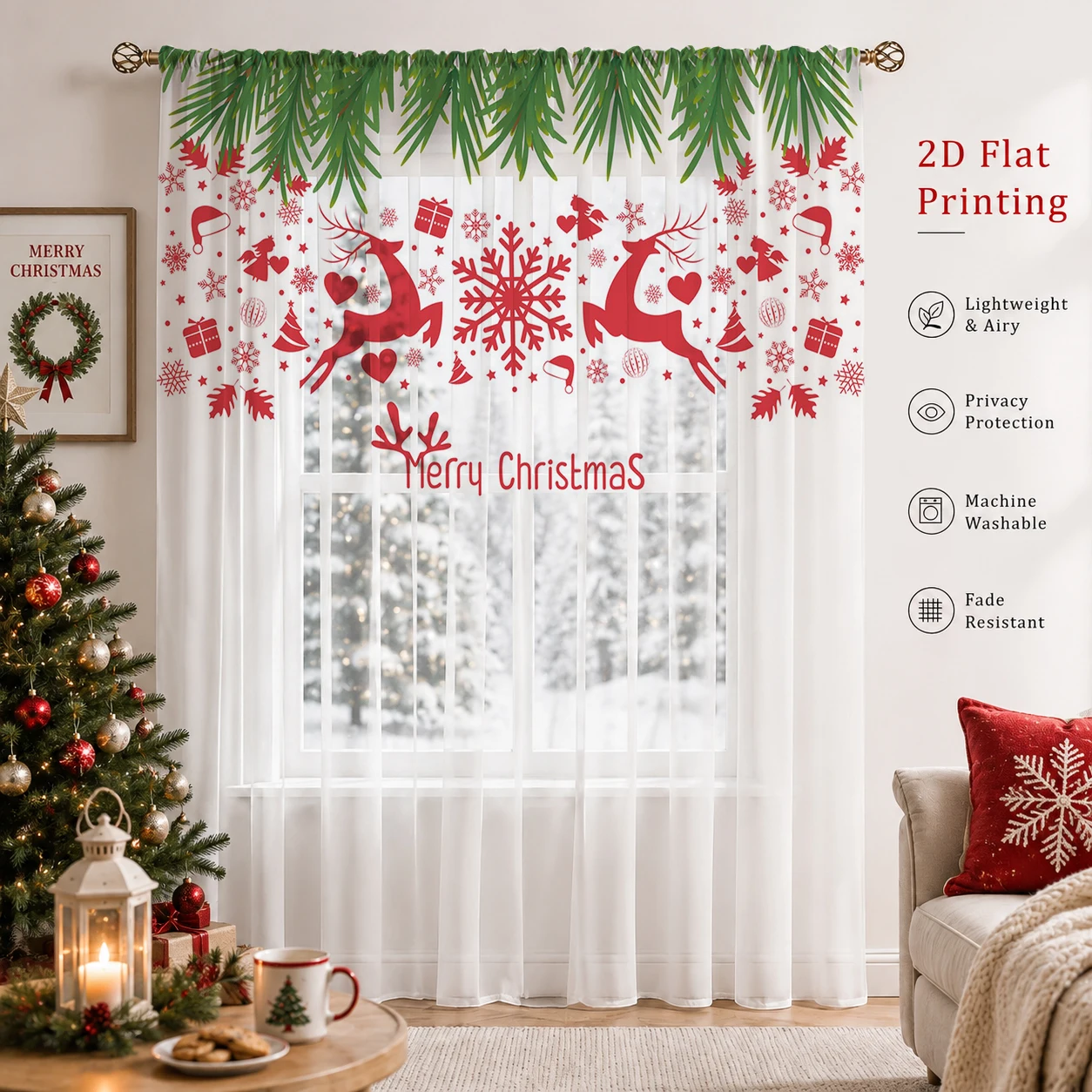 クリスマスグラデーションシアーカーテン、高品質遮光プライバシ - Home Office With Plants のレビューと価格