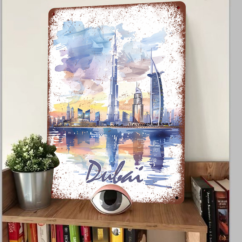 ドバイのスカイライン水彩画メタルウォールアートUAEランドマ - Home Office Dubai のレビューと価格