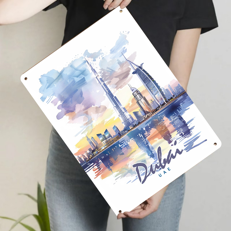 ドバイのスカイライン水彩画メタルウォールアートUAEランドマ - Home Office Dubai のレビューと価格