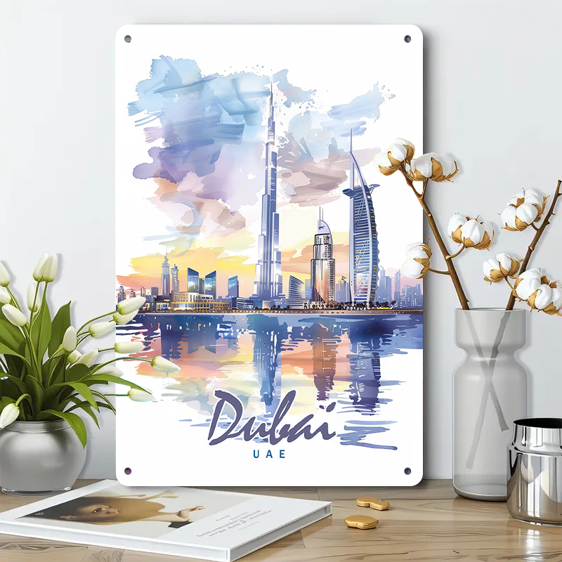 ドバイのスカイライン水彩画メタルウォールアートUAEランドマ - Home Office Dubai のレビューと価格