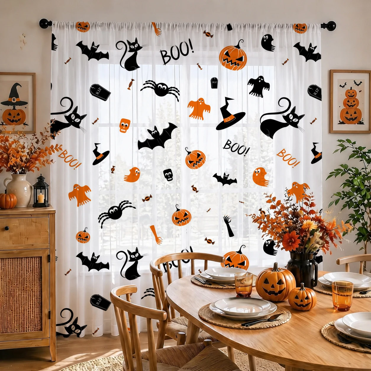 ハロウィンフェスティバル用シアーカーテン、高品質遮光プライバ - Home Office With Plants のレビューと価格