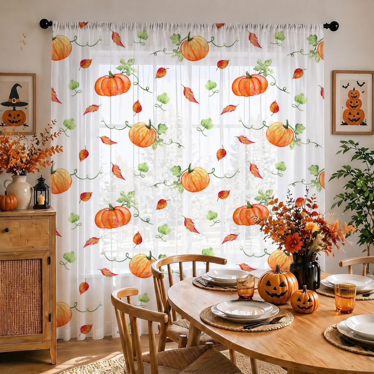 1枚 ロッドポケット付き ホームデコレーション ハロウィン  - Home Office With Plants のレビューと価格