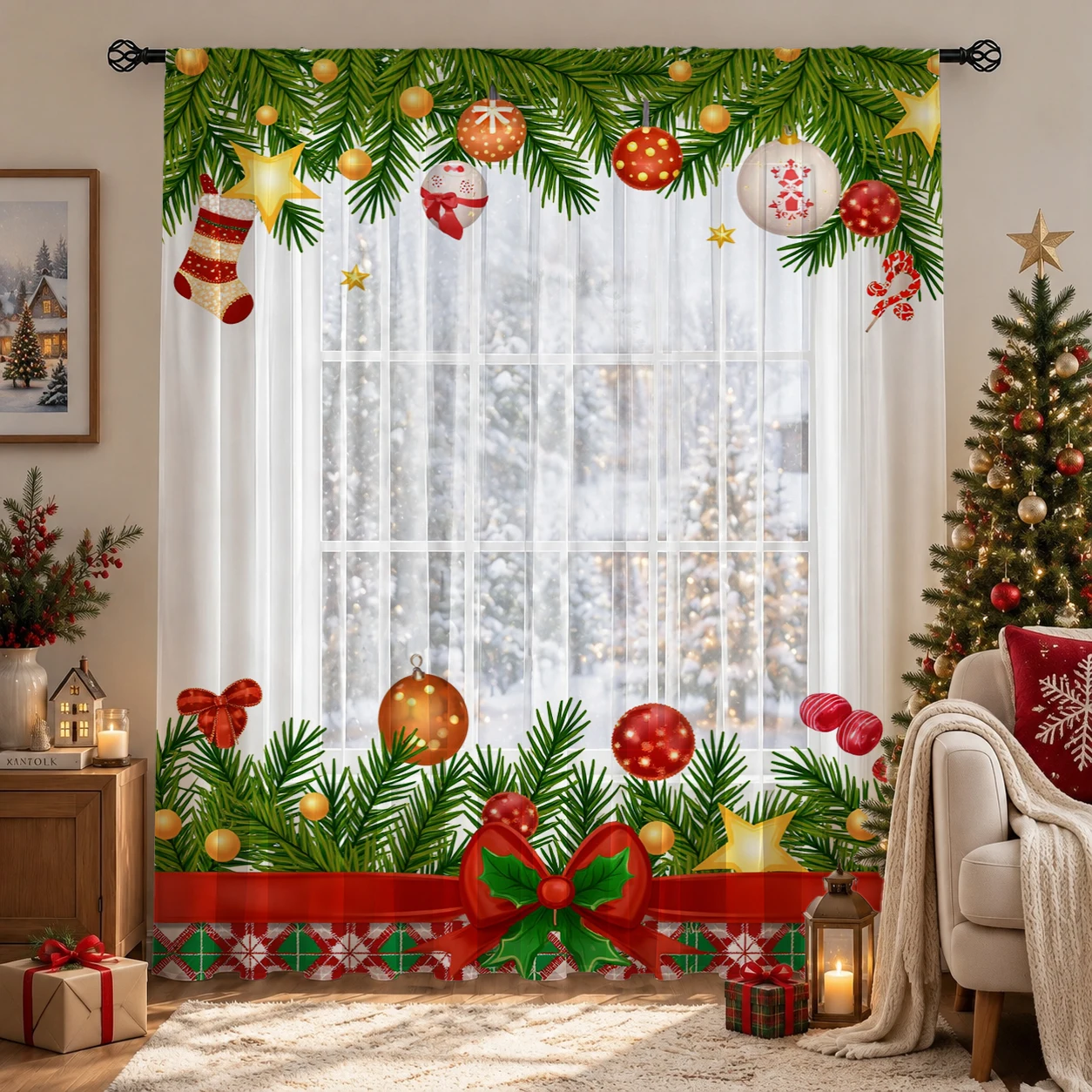 クリスマスデーグラデーションシアーカーテン、高品質遮光プライ - Home Office With Plants のレビューと価格