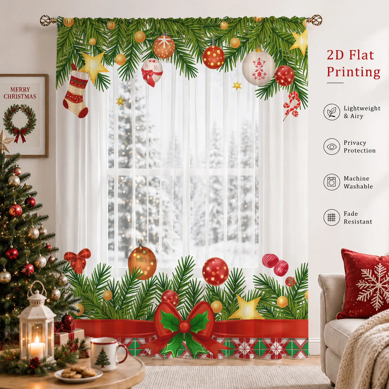クリスマスデーグラデーションシアーカーテン、高品質遮光プライ - Home Office With Plants のレビューと価格