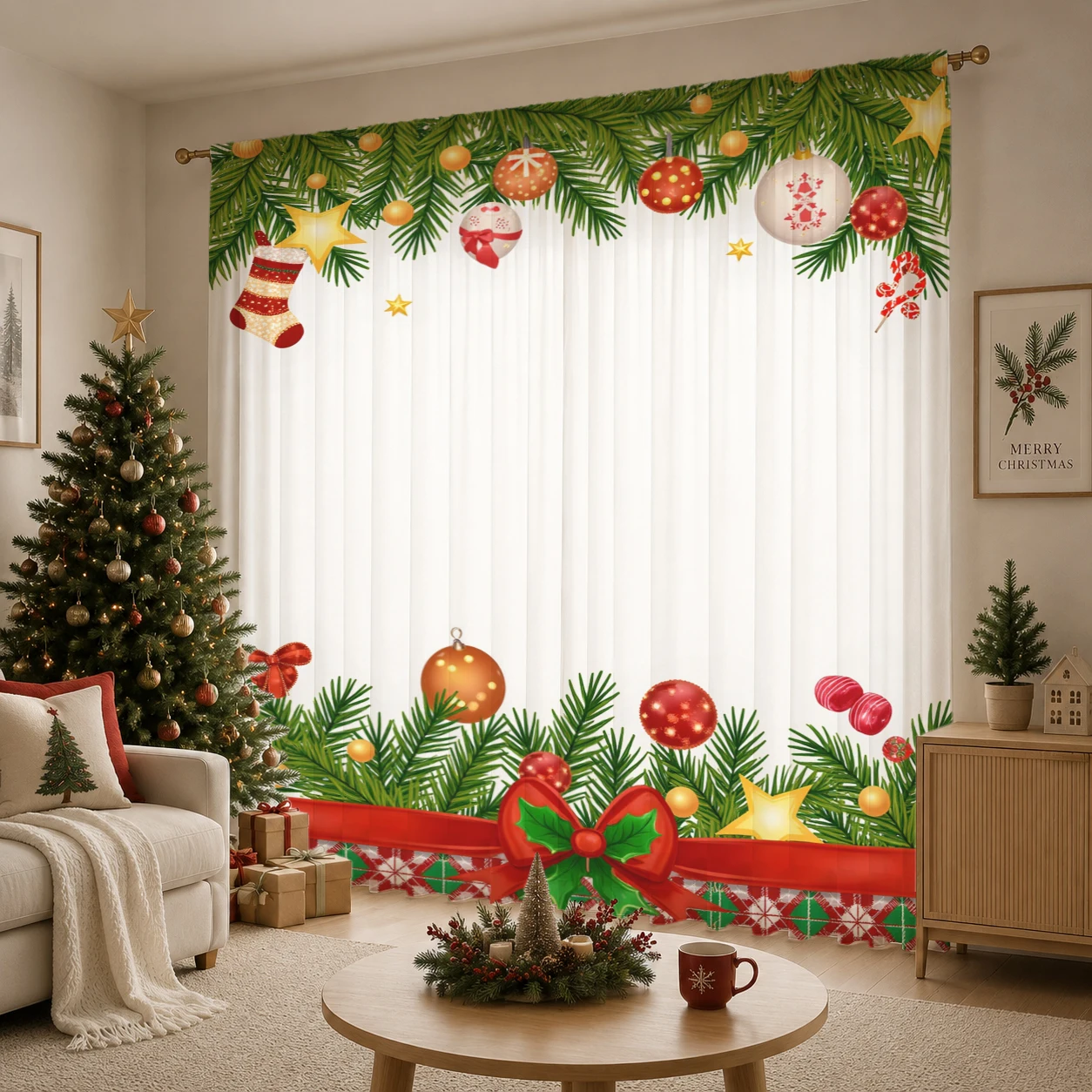 クリスマスデーグラデーションシアーカーテン、高品質遮光プライ - Home Office With Plants のレビューと価格