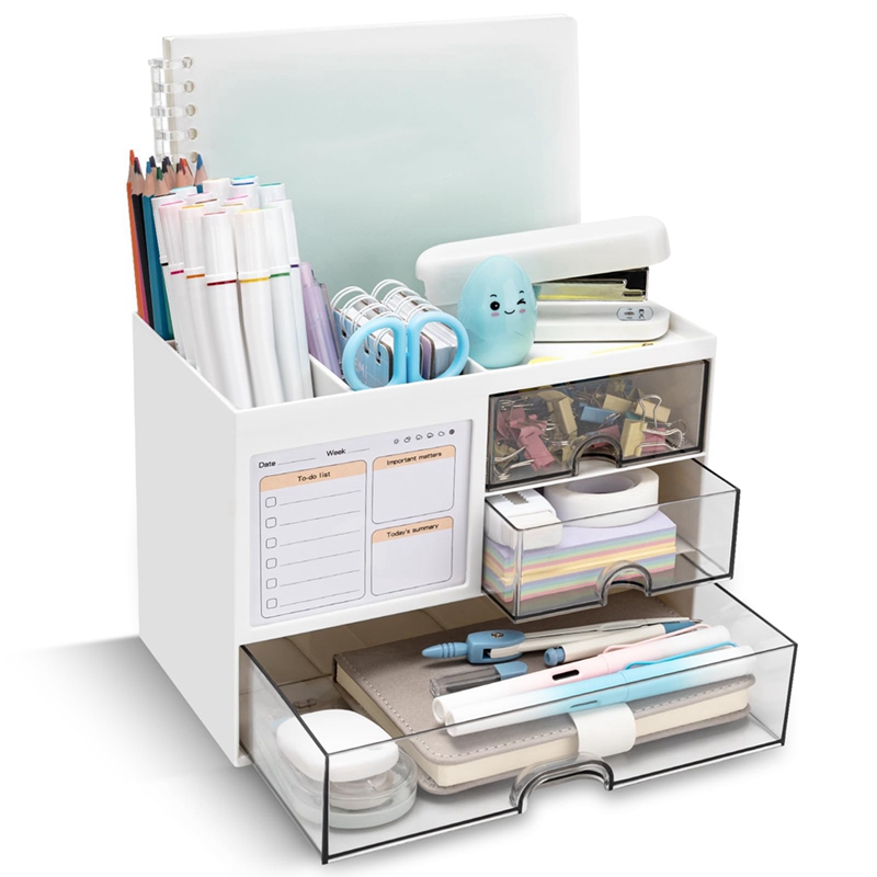 3つの引き出し付きデスクオーガナイザー、デスク用多機能ペンホ - Pen Holder Organizer のレビューと価格
