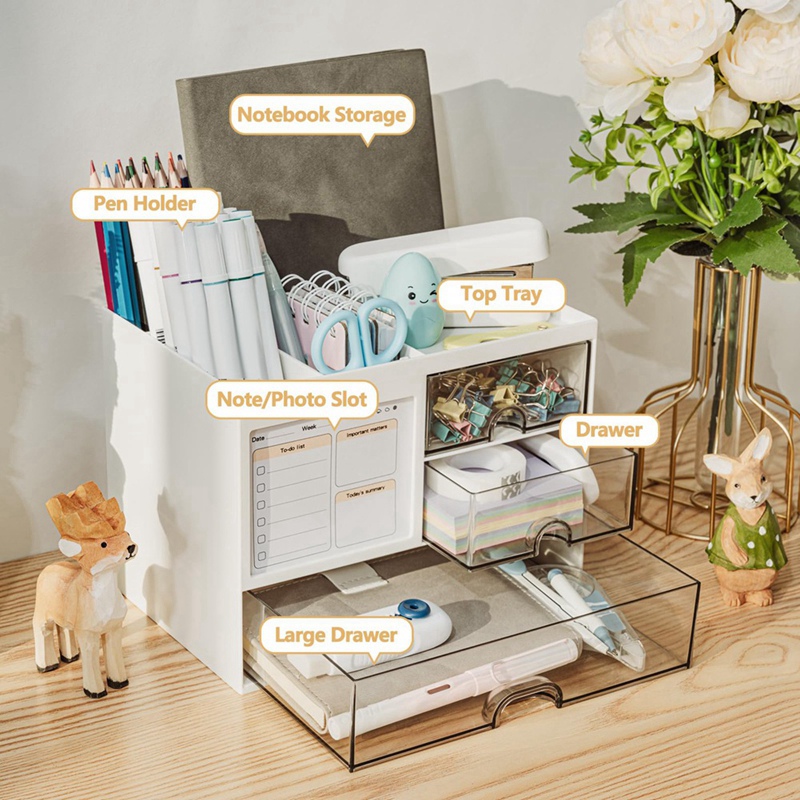 3つの引き出し付きデスクオーガナイザー、デスク用多機能ペンホ - Pen Holder Organizer のレビューと価格