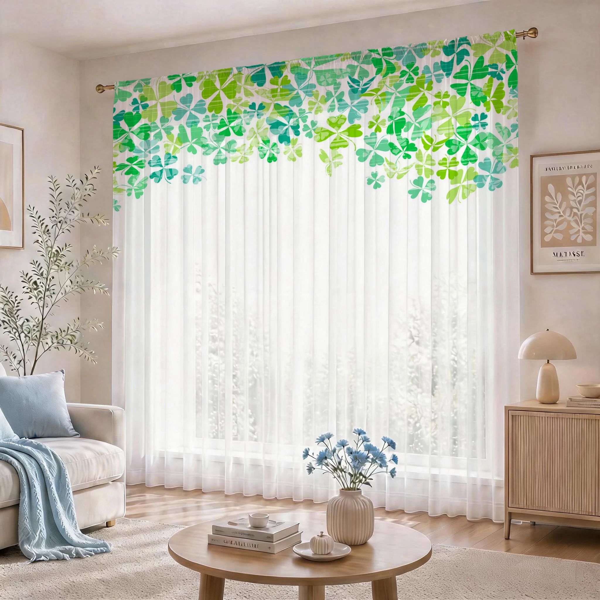 ライトブルーのモダンなグラデーションシアーカーテン、高品質遮 - Home Office With Plants のレビューと価格