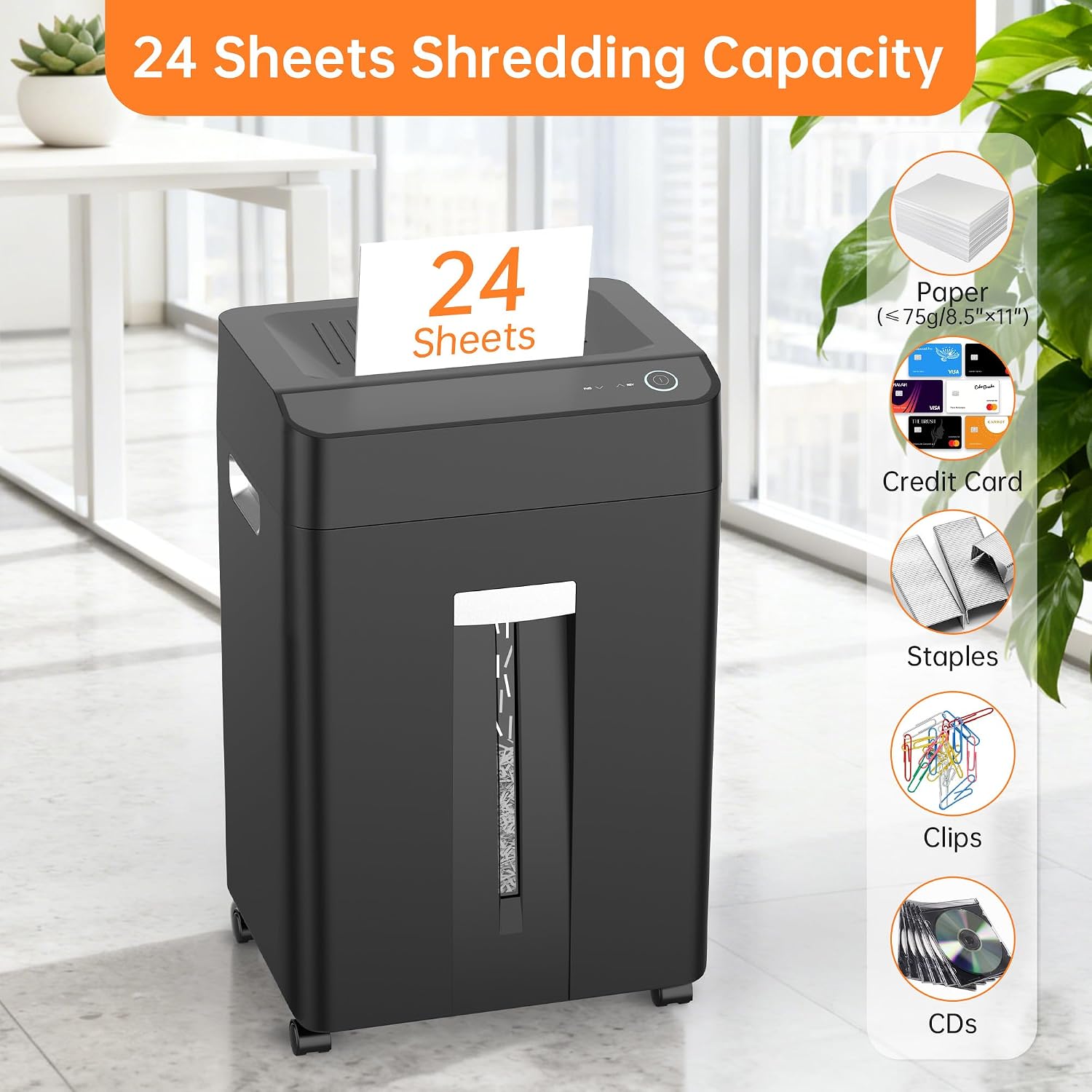 24枚裁断、9ガロン容量、業務用・家庭用・オフィス用、P5高 - Home Office Paper Shredder のレビューと価格