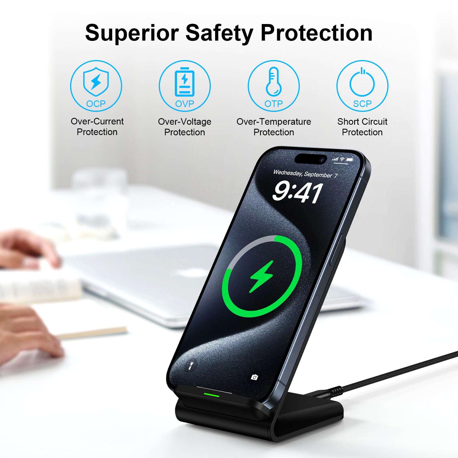 15Wワイヤレス充電器付きスマホホルダー、デスク用急速充電ス - Desk Charging Station のレビューと価格