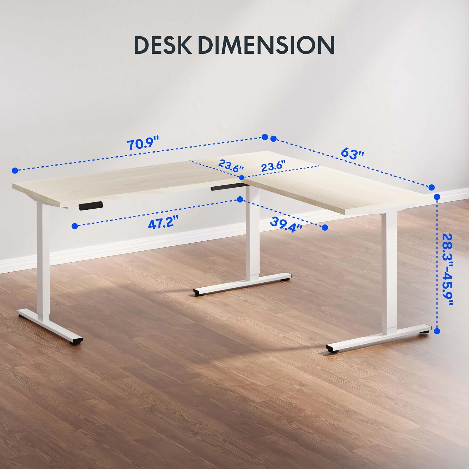 71 x 63 リバーシブルL字型電動昇降デスク、メープル  - Standing Desk Electric のレビューと価格