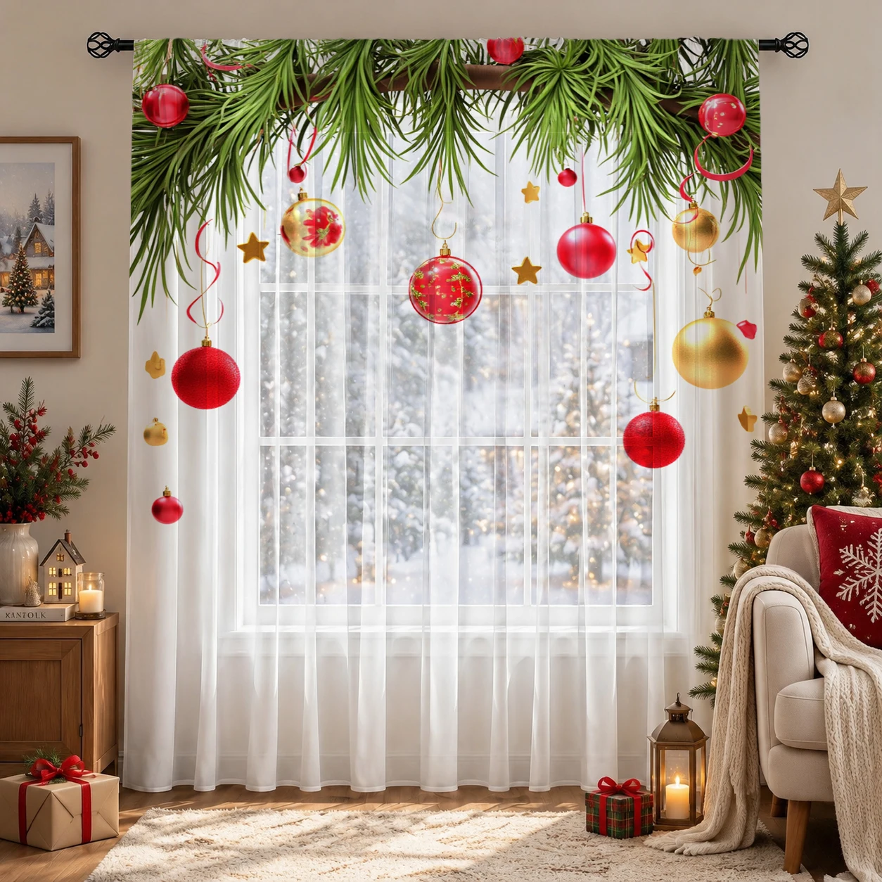 クリスマスグラデーションシアーカーテン、高品質遮光プライバシ - Home Office With Plants のレビューと価格