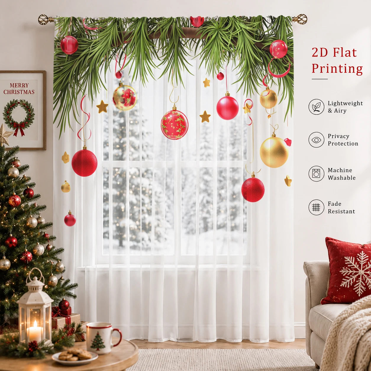 クリスマスグラデーションシアーカーテン、高品質遮光プライバシ - Home Office With Plants のレビューと価格