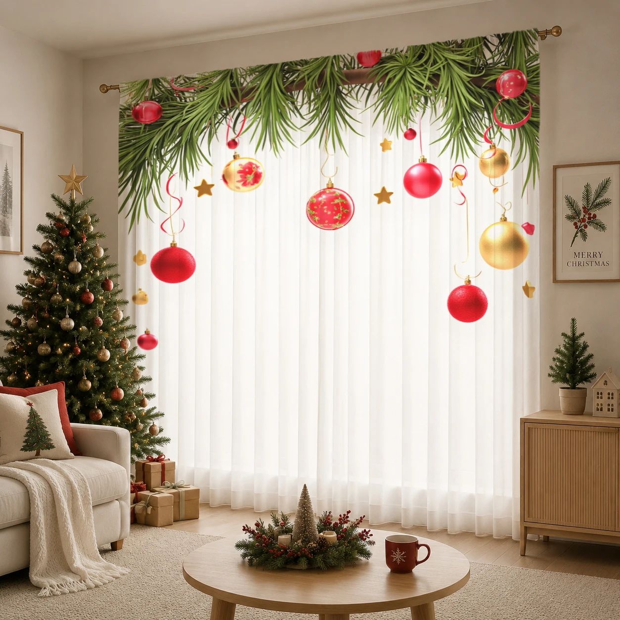 クリスマスグラデーションシアーカーテン、高品質遮光プライバシ - Home Office With Plants のレビューと価格