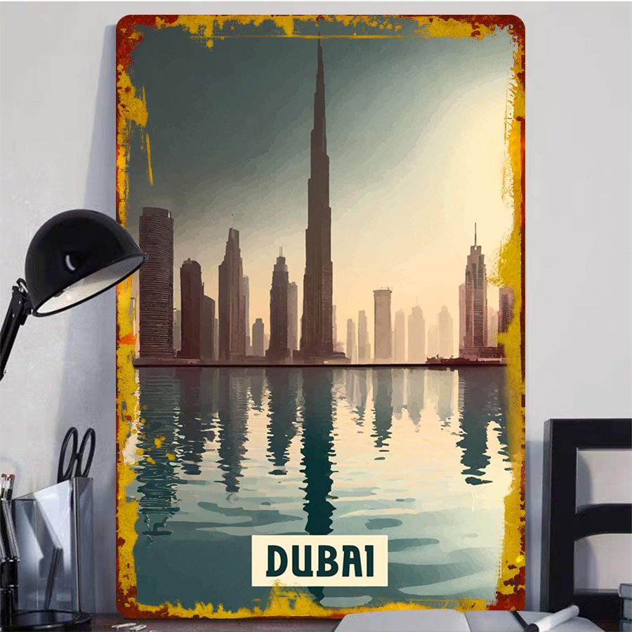 ドバイの夕焼けのスカイラインメタルウォールアートモダンシティ - Home Office Dubai のレビューと価格