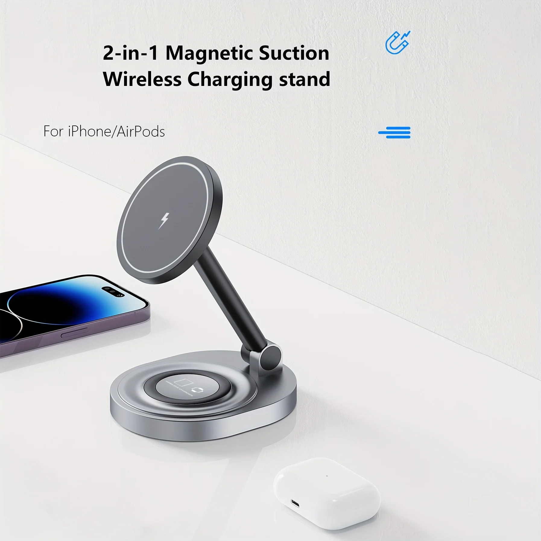 2 で 1 磁気ワイヤレス充電器スタンドパッド iPhone - Desk Charging Station のレビューと価格