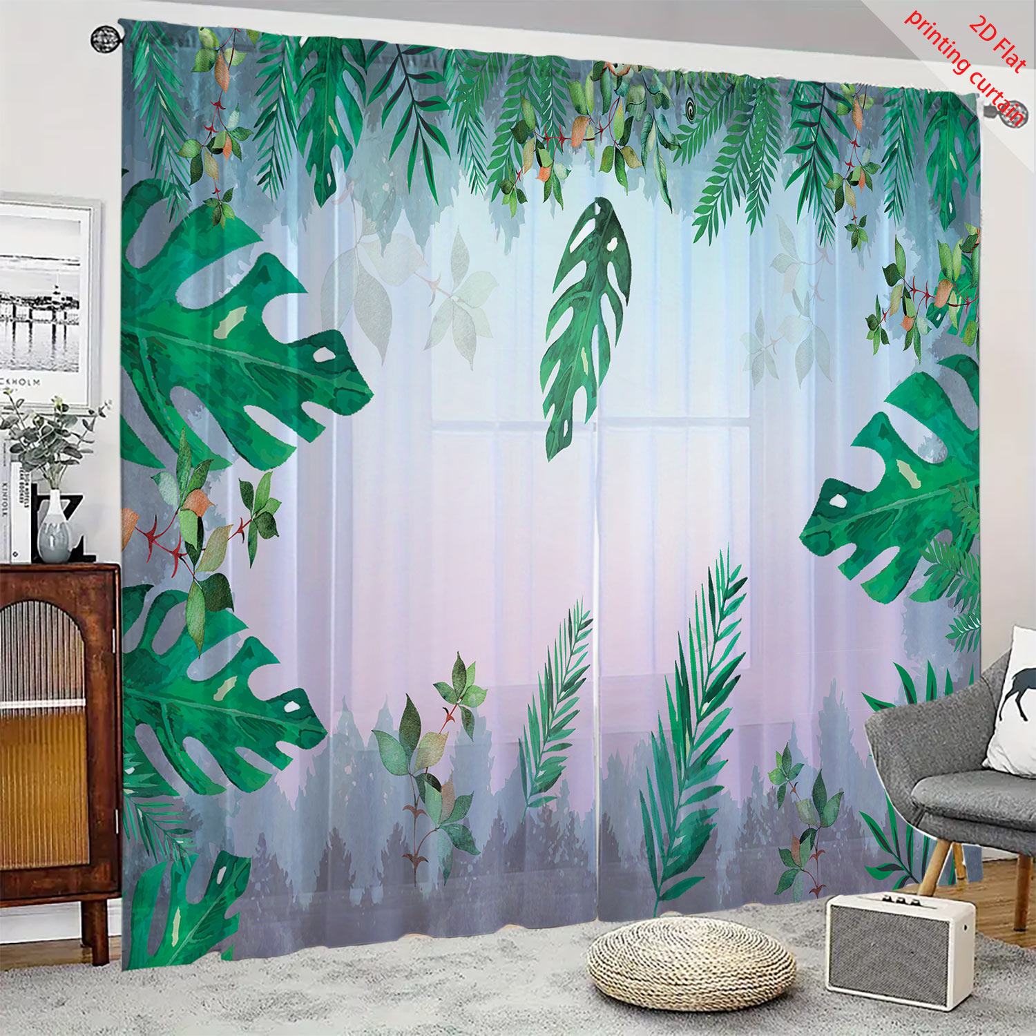植物プリント透明スクリーンカーテンホームウィンドウ装飾フィル - Home Office With Plants のレビューと価格