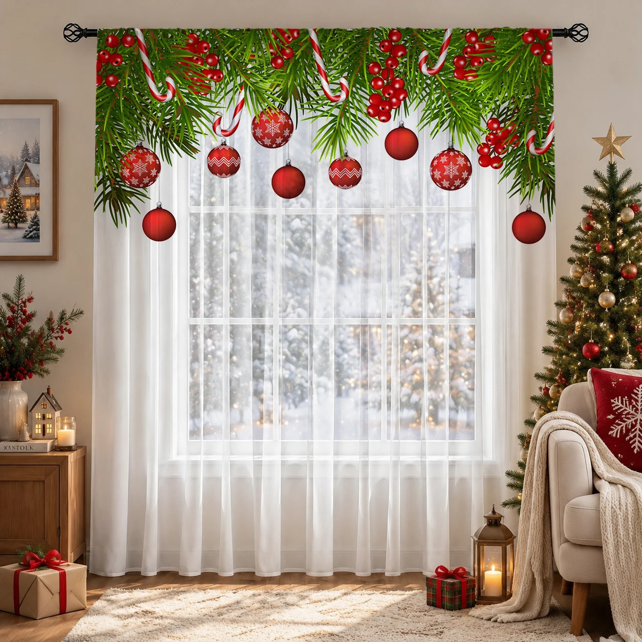 クリスマスグラデーションシアーカーテン、高品質遮光プライバシ - Home Office With Plants のレビューと価格