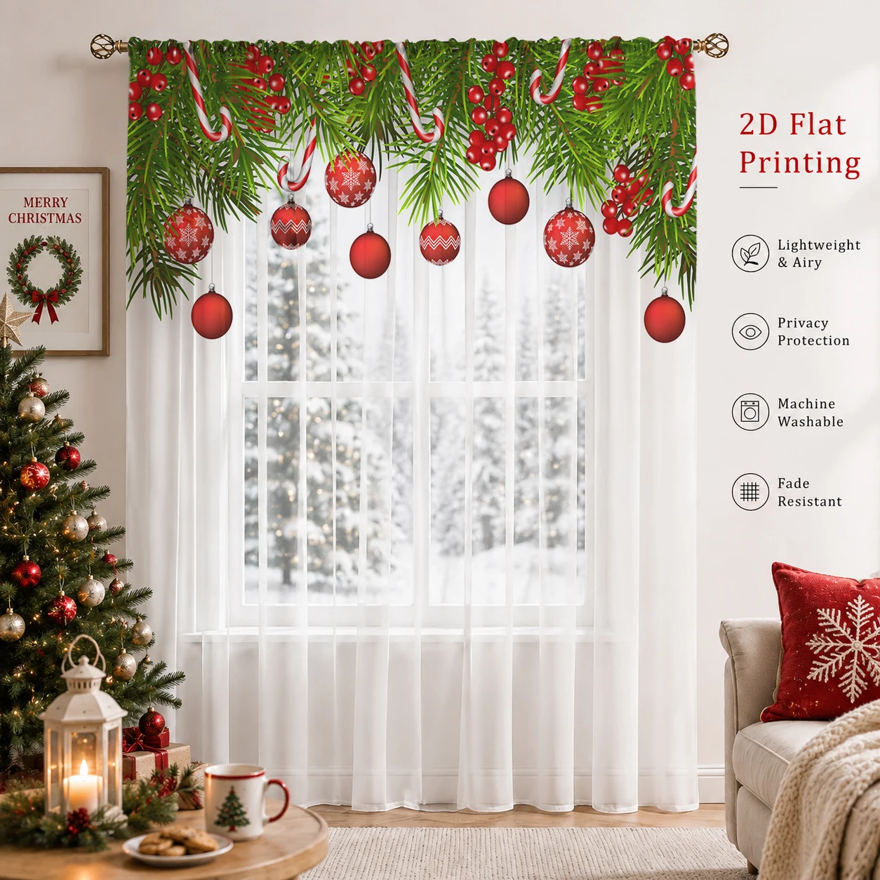 クリスマスグラデーションシアーカーテン、高品質遮光プライバシ - Home Office With Plants のレビューと価格